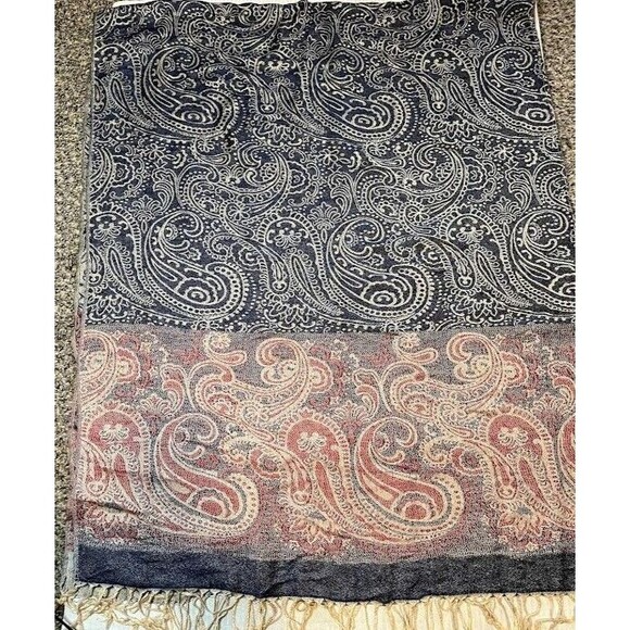 NWT Walina Bohochic Silk/Viscose Blend Taupe/Grey/Red 70"x28" Fringe Shawl/Scarf - Picture 8 of 8